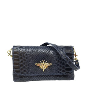 Bee Leather Crossbody in Navy Blue