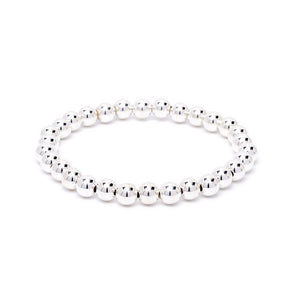 6mm Beaded Stretch Bracelet - Silver