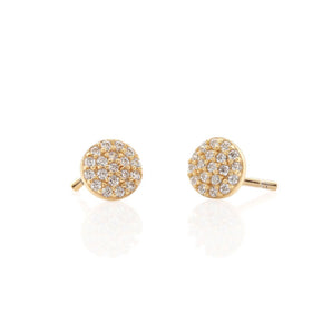 Round Pave Stud Earrings - Gold