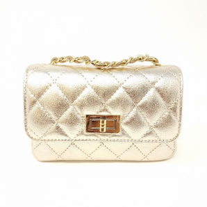 Quilted Chain Leather Crossbody in Gold