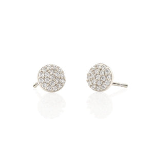 Round Pave Stud Earrings - Silver