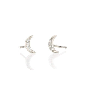 Crescent Moon Pave Stud - Silver