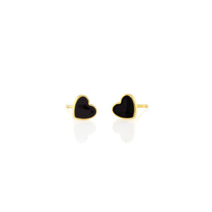 Petite Heart Enamel Stud Earrings - Black