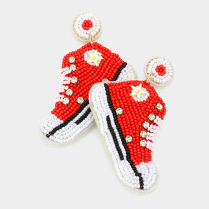 Seed Bead Sneaker Earring in Red