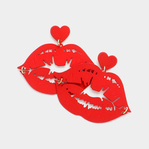 Cut Out Lips Earrings in Red