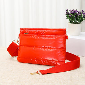 Puffer Crossbody Bag in Glossy Red