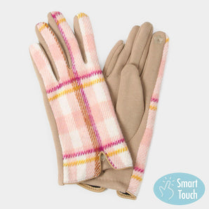 Plaid Check Gloves - Pink