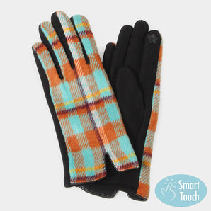Plaid Check Gloves - Turquoise