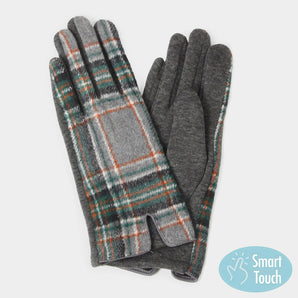 Plaid Check Gloves - Grey