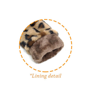 Faux Leopard Fur Mittens in Pink