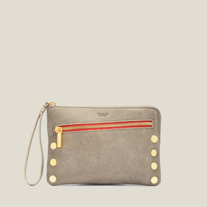 Nash Small Clutch Pewter with Gold and Red Zipper