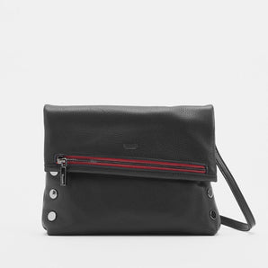VIP Clutch - Black with Gunmetal Hardware and Red Zipper