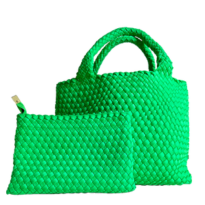 Lily Woven Neoprene Tote in Neon Green
