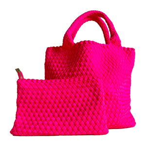 Lily Woven Neoprene Tote in Hot Pink