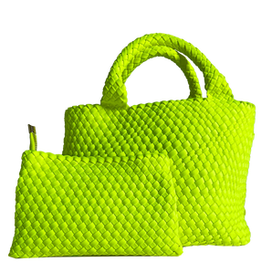 Lily Woven Neoprene Tote in Neon Yellow