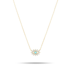 14K Turquoise and Diamond Evil Eye Necklace