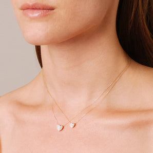 14K Tiny Pave Folded Heart Necklace