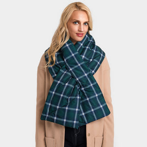 Plaid Check Puffy Scarf in Green