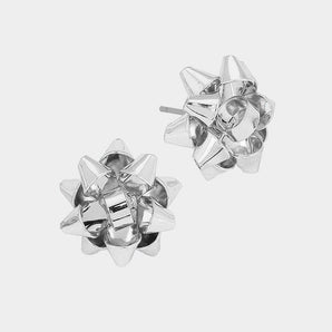 Christmas Gift Bow Earring - Silver
