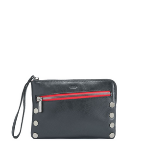 Nash Small Clutch Black with Gunmetal and Red Zipper