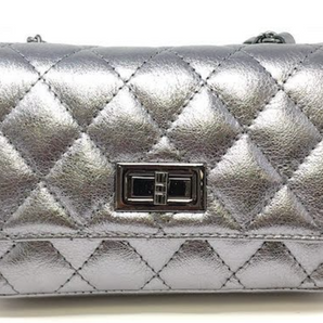 Quilted Chain Leather Crossbody in Pewter