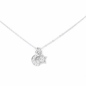 Pav Moon & Star Necklace - Silver