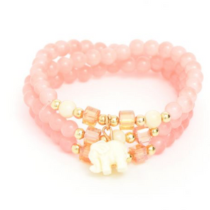 Beaded Elephant Bracelet - Peach