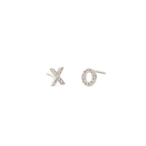XO Pave Stud Earrings - Silver