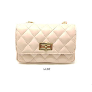 Quilted Chain Leather Crossbody in Blush/Nude