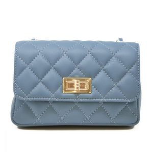 Quilted Chain Leather Crossbody in Denim