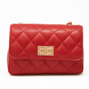 Quilted Chain Leather Crossbody in Red