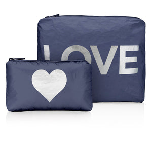 Navy with Silver LOVE and Heart Pouches